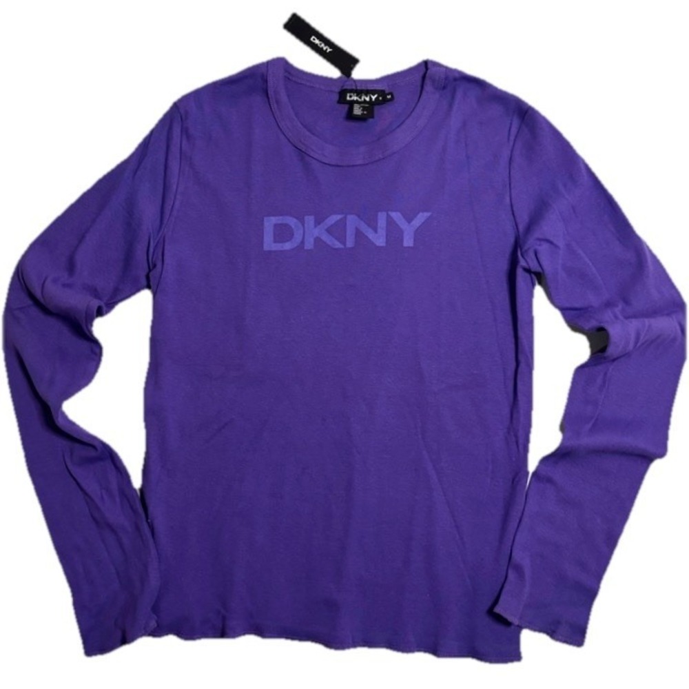 DKNY Sport Top Women's M Purple Long Sleeve Logo Fitted Stretch Casual New Y2K
